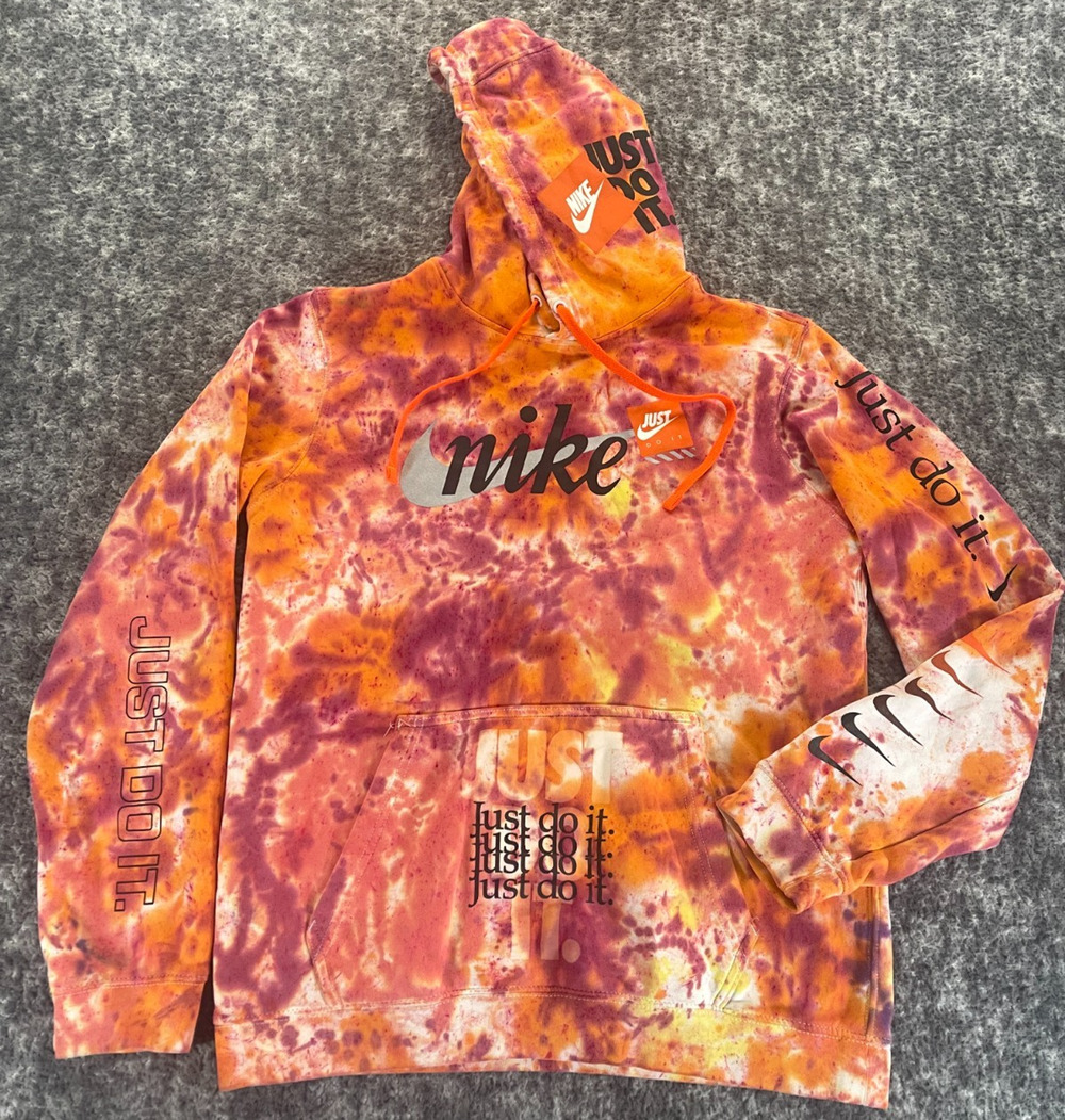 Nike Hoodie Just Do It Club JDI Orange Tie Dye All Over Print Mens M